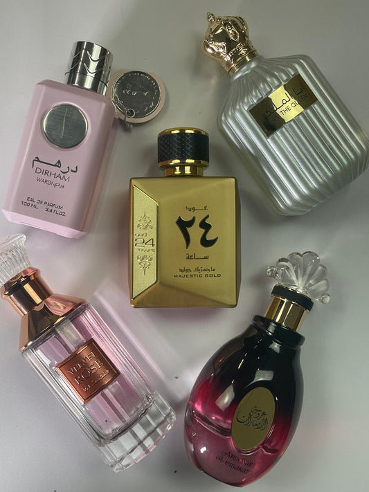 Lumoras' Womens Discovery Set (5 x 3ml) - Velvet Rose, Aroosat, Dirham Wardi, I Am The Queen, 24 Oud Gold